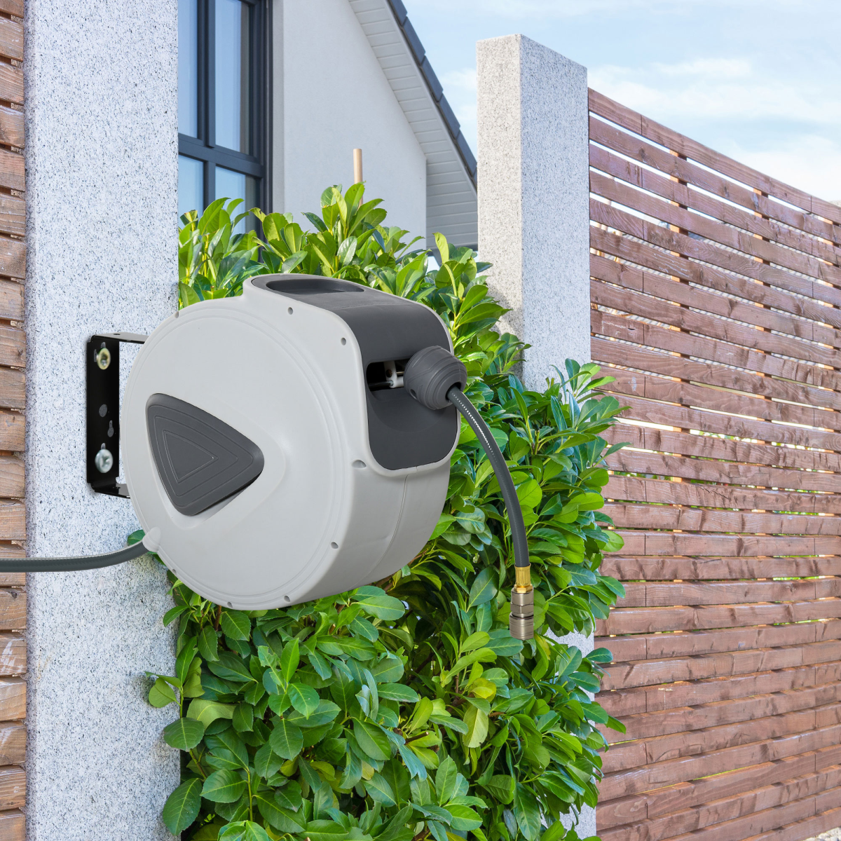 Durhand Retractable Air Hose Reel, 15m + 140cm, Auto Self-Winding Wall Mount – 1/4" Fittings for Garages