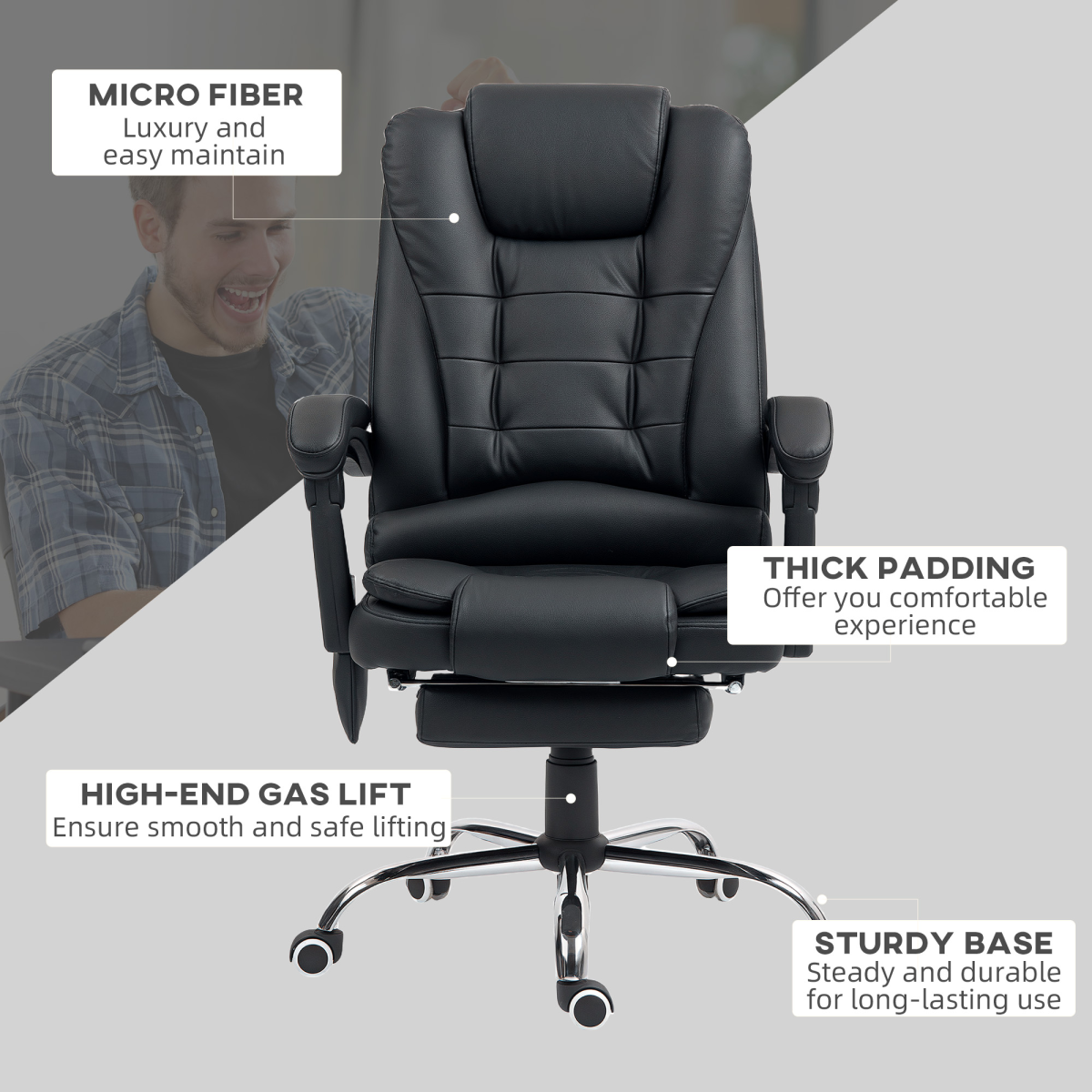 Vinsetto Heated Massage Office Chair with 6-Point Vibration, 135° Recline & Footrest – Black PU Leather