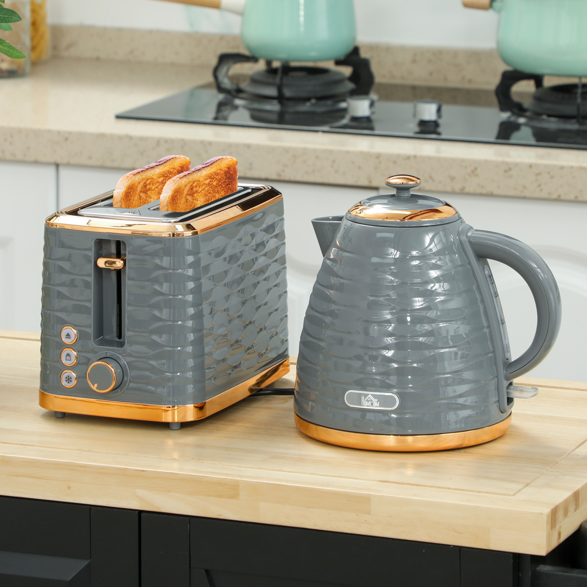 Pebbled 1.7L Fast Boil Kettle & 2-Slice Toaster Set – Matching Breakfast Duo with Textured Finish