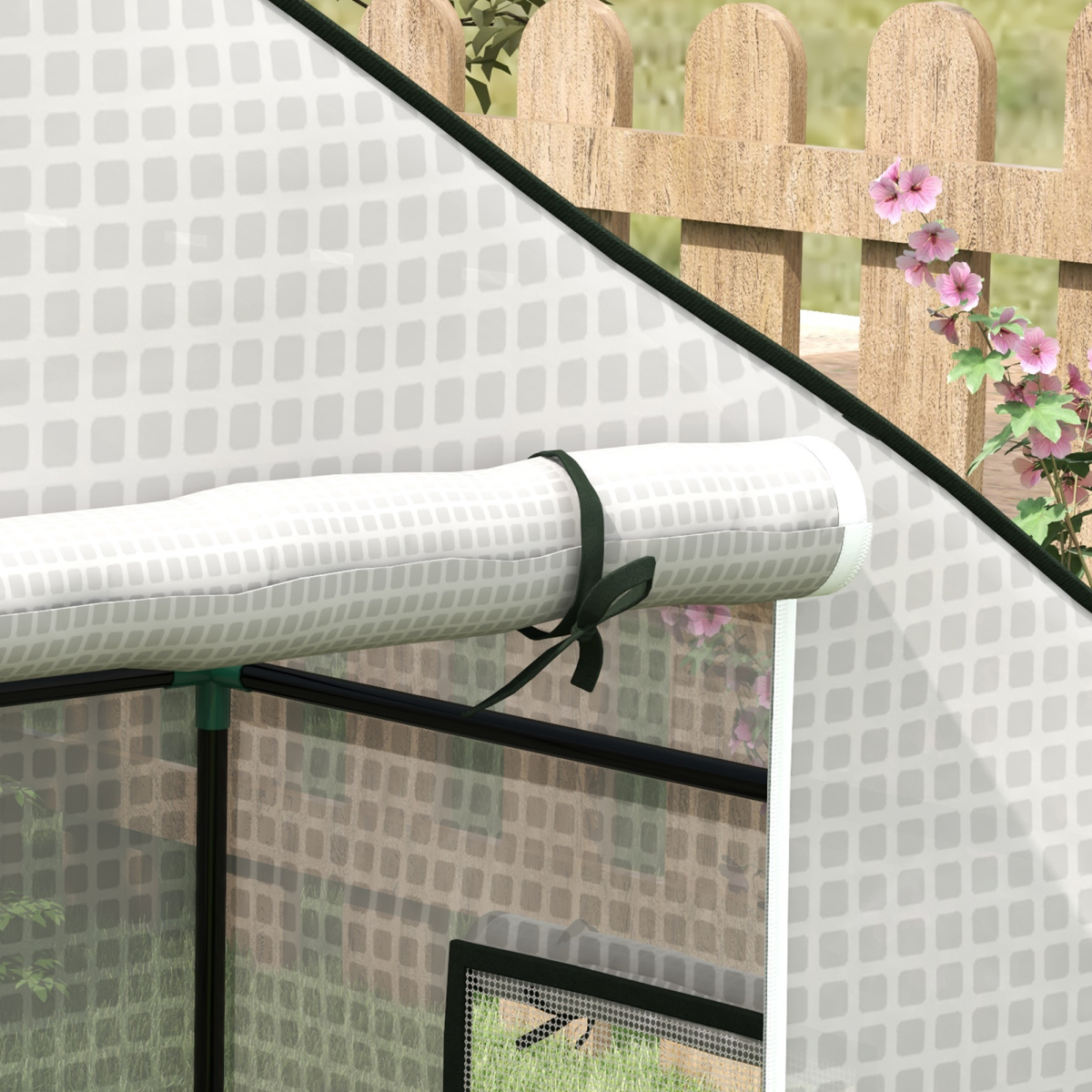 Outsunny PE Greenhouse Replacement Cover with Roll-Up Door & Mesh Windows – for 845-511, White