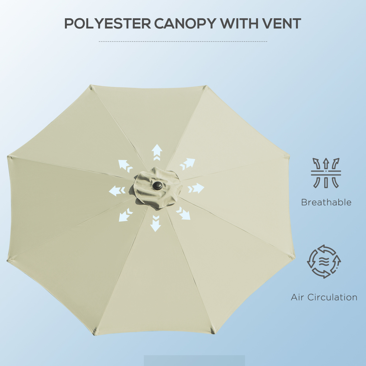 Outsunny 3m Patio Parasol with Tilt & Crank, 8 Ribs & Powder-Coated Steel Pole – Garden Sun Shade, Beige