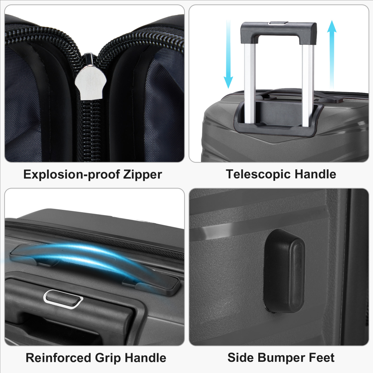 3-in-1 Hard Shell Suitcase Set – 20, 24 and 28 Inch, V-Stripe PP Trolley Cases, Dark Grey