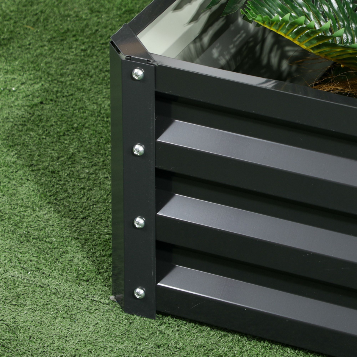 Outsunny 2 Tier Galvanised Steel Raised Garden Bed Planter Box – Open-Bottom Planter for Herbs & Flowers, Dark Grey