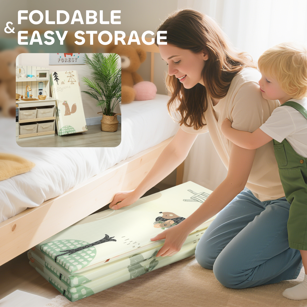 Foldable Baby Play Mat – Reversible Animal Foam Crawling Mat, 196 x 176 cm
