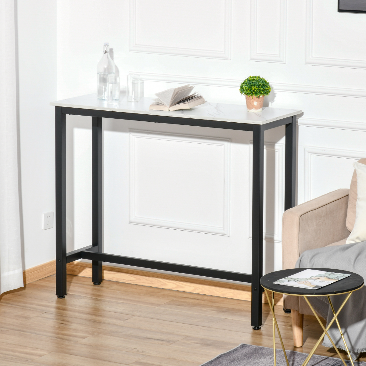 Breakfast Bar Table with Adjustable Footpads – Modern Two-Tone Kitchen Bar Table, White & Black