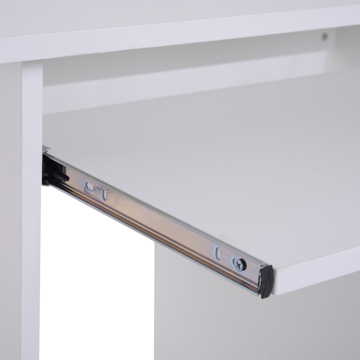HOMCOM Compact Computer Desk with Slide-Out Keyboard Tray and Two Shelves – Melamine Home Office Desk, White