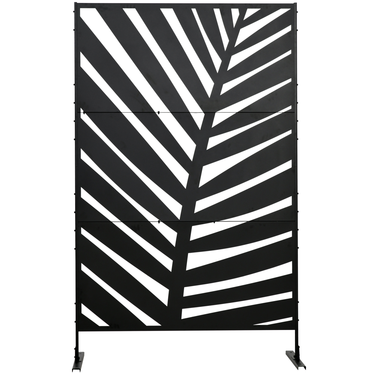 Outsunny 6.5FT Metal Outdoor Privacy Screen Panel with Stand & Ground Stakes – Banana Leaf Cut-Out Design