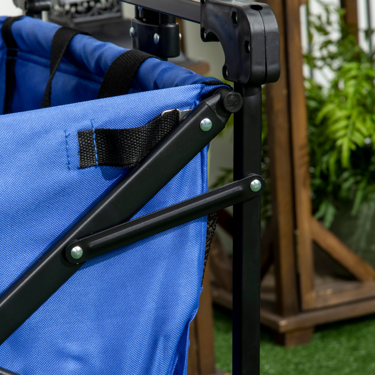 Outsunny Folding Trolley Cart with 4 Wheels, 2 Compartments, Canopy & Telescopic Handle – Garden Storage Wagon, Blue