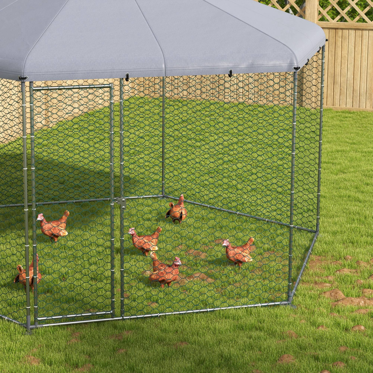 PawHut Walk-In Chicken Run with Cover – Galvanised Steel Coop for 10-15 Chickens, Ducks and Rabbits