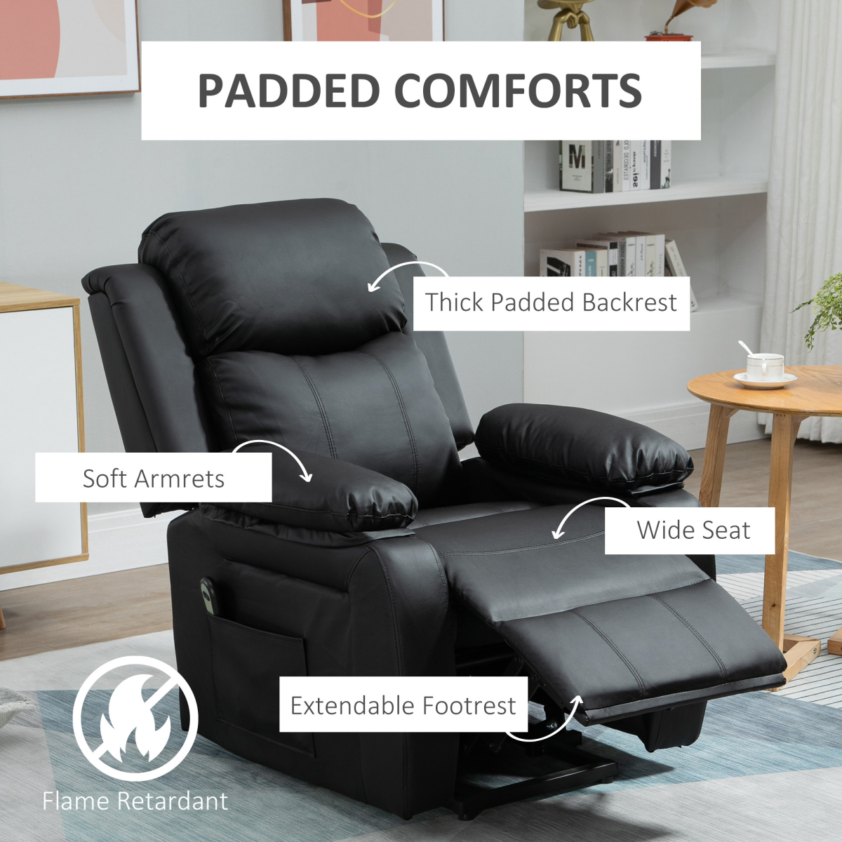 HOMCOM PU Leather Electric Lift and Rise Recliner, Overstuffed Design – Standing Assistance Chair, Black