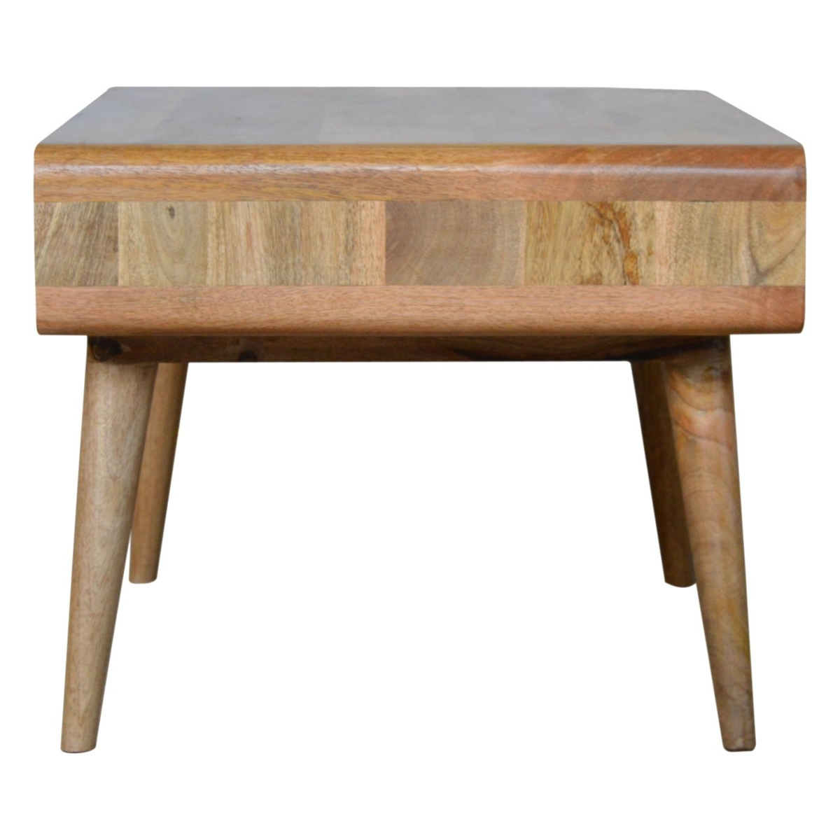 Artisan Furniture Solid Wood Curved Coffee Table with 2 Drawers & 2 Open Slots, Oak-ish Finish – Beige
