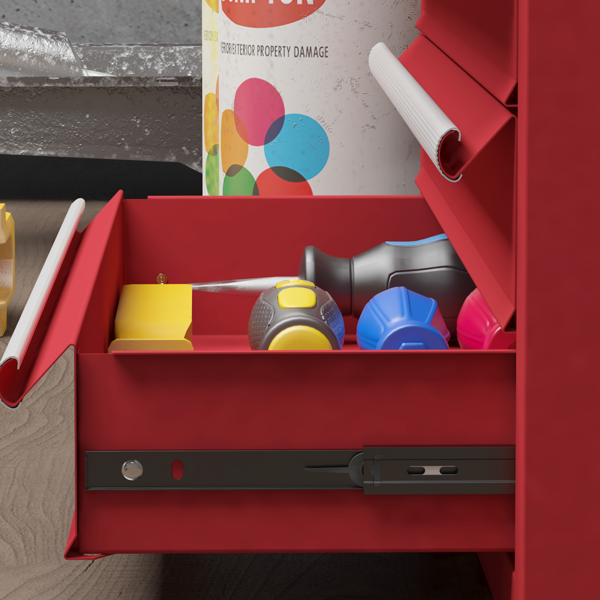 DURHAND Lockable 4-Drawer Steel Tool Chest with Ball Bearing Slides and Top Compartment, Red