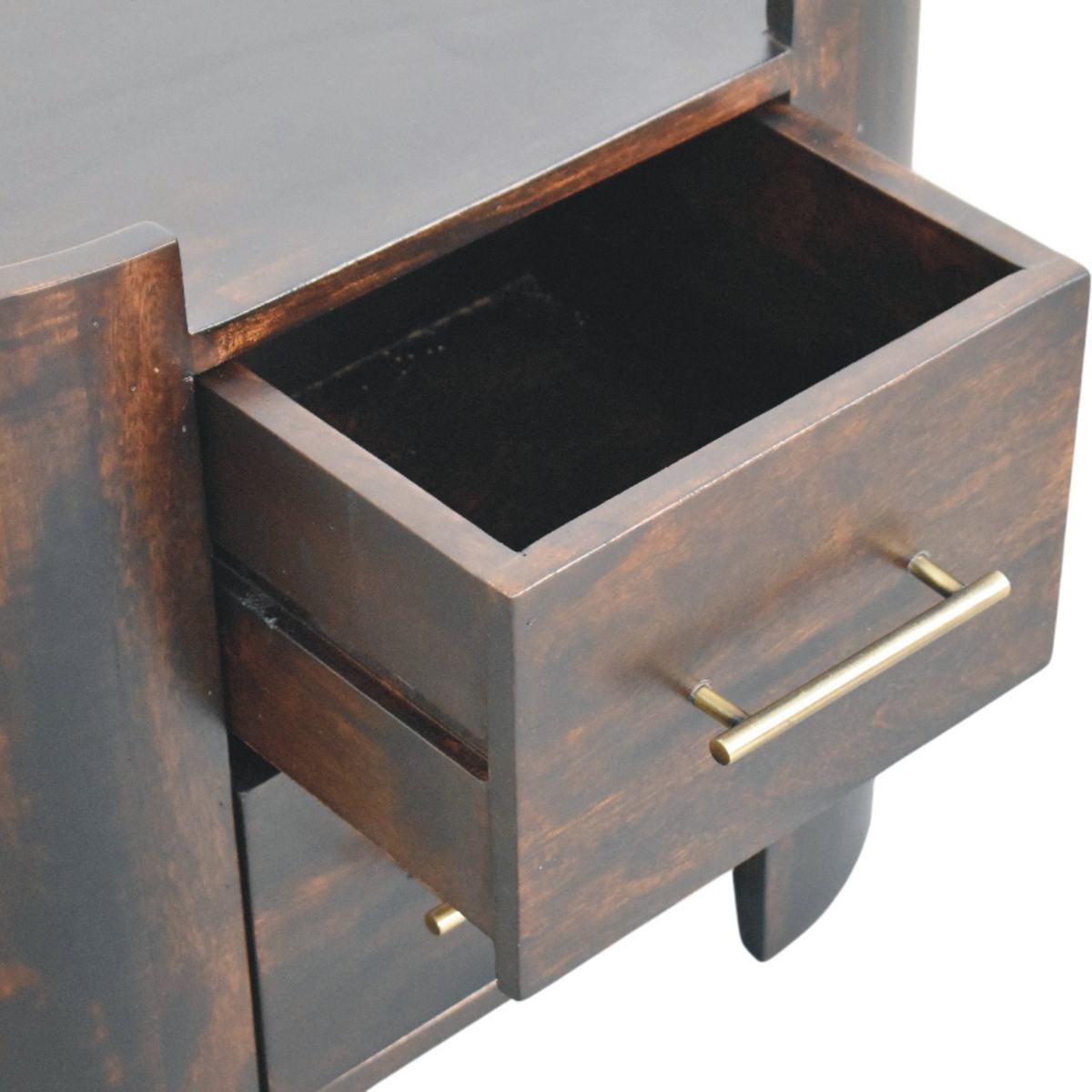 Artisan Furniture Solid Wood Valencia Two-Drawer Bedside Table, Curved Side Panels – Velvet Mocha, Dark Brown