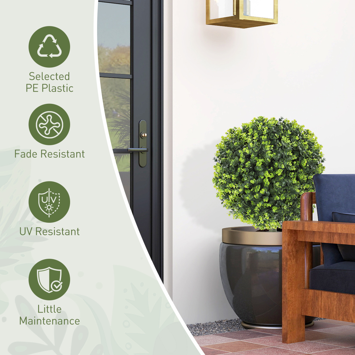 HOMCOM Set of 2 Artificial Boxwood Topiary Balls with Eucalyptus Leaves – Indoor Outdoor Plants, Green