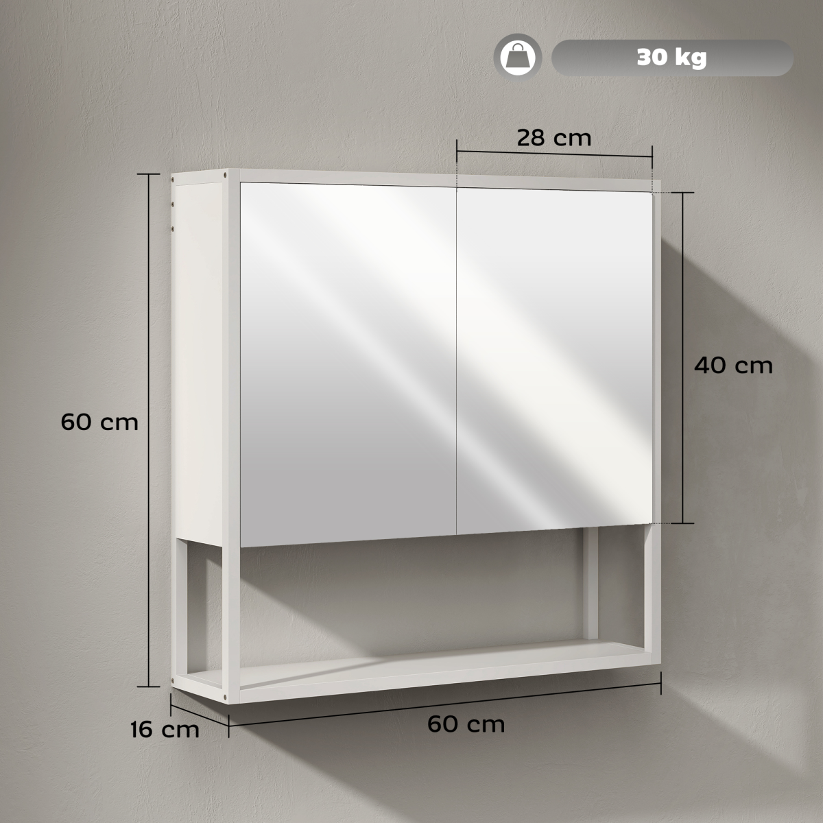 Wall Mounted Bathroom Mirror Cabinet with Soft-Close Doors & Adjustable Shelf – Storage Cupboard, White