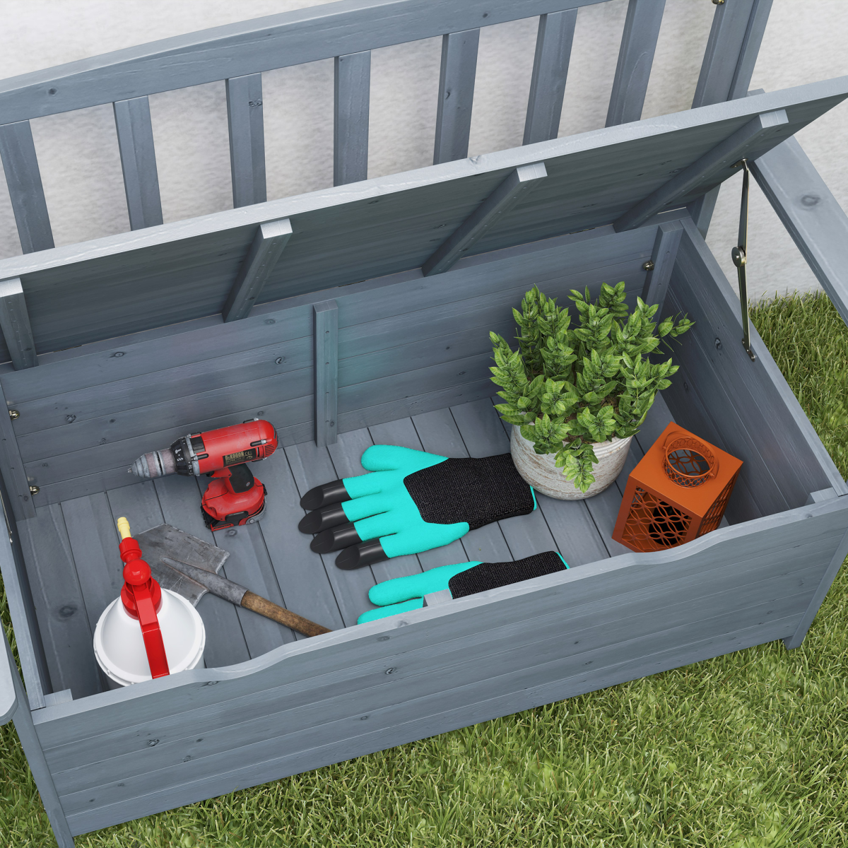 Outsunny 2-Seater Garden Storage Bench with Hidden 164L Compartment – Fir Wood Outdoor Seat, Dark Grey