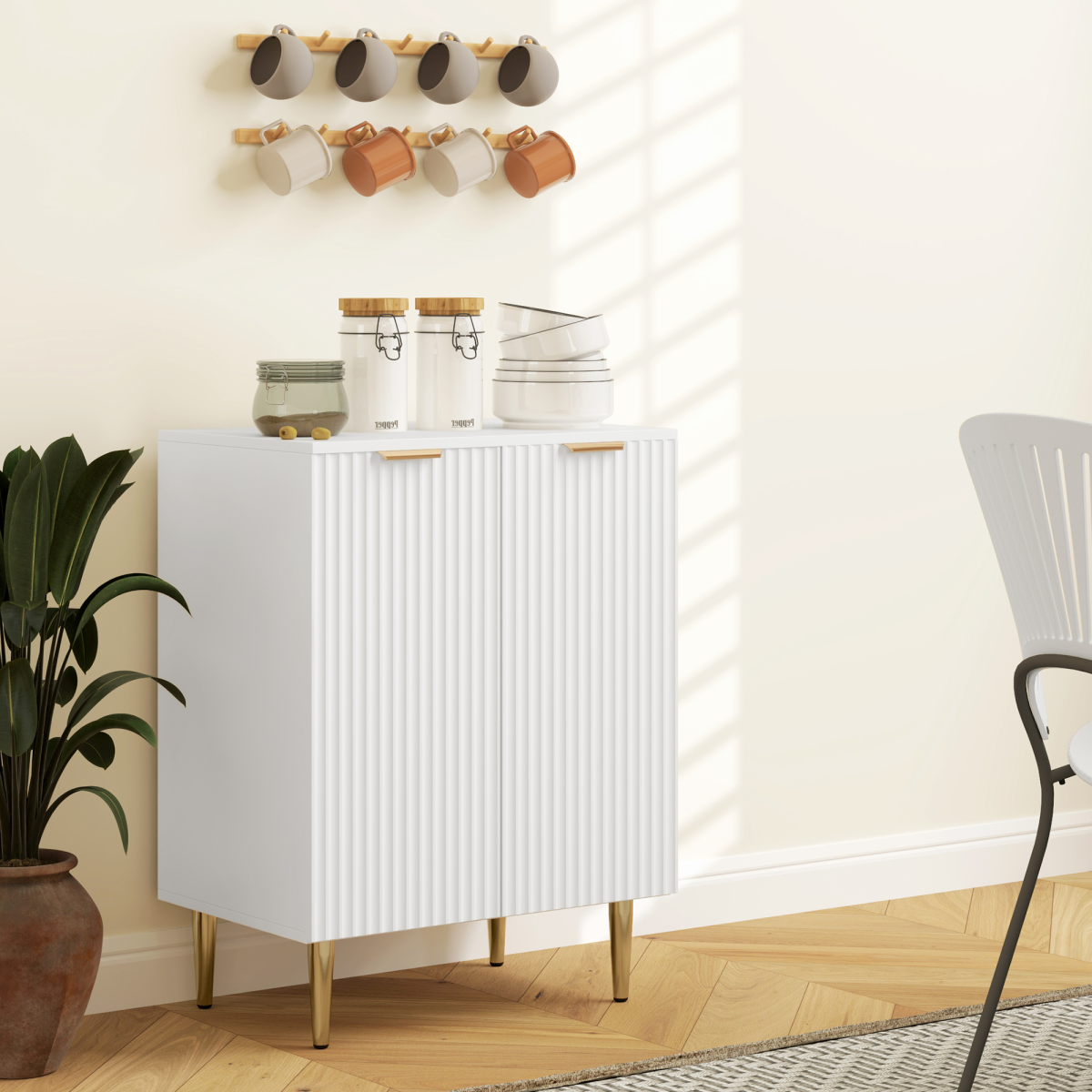 HOMCOM Two-Compartment Sideboard Buffet Cabinet with Adjustable Shelves – Kitchen & Dining Storage, White