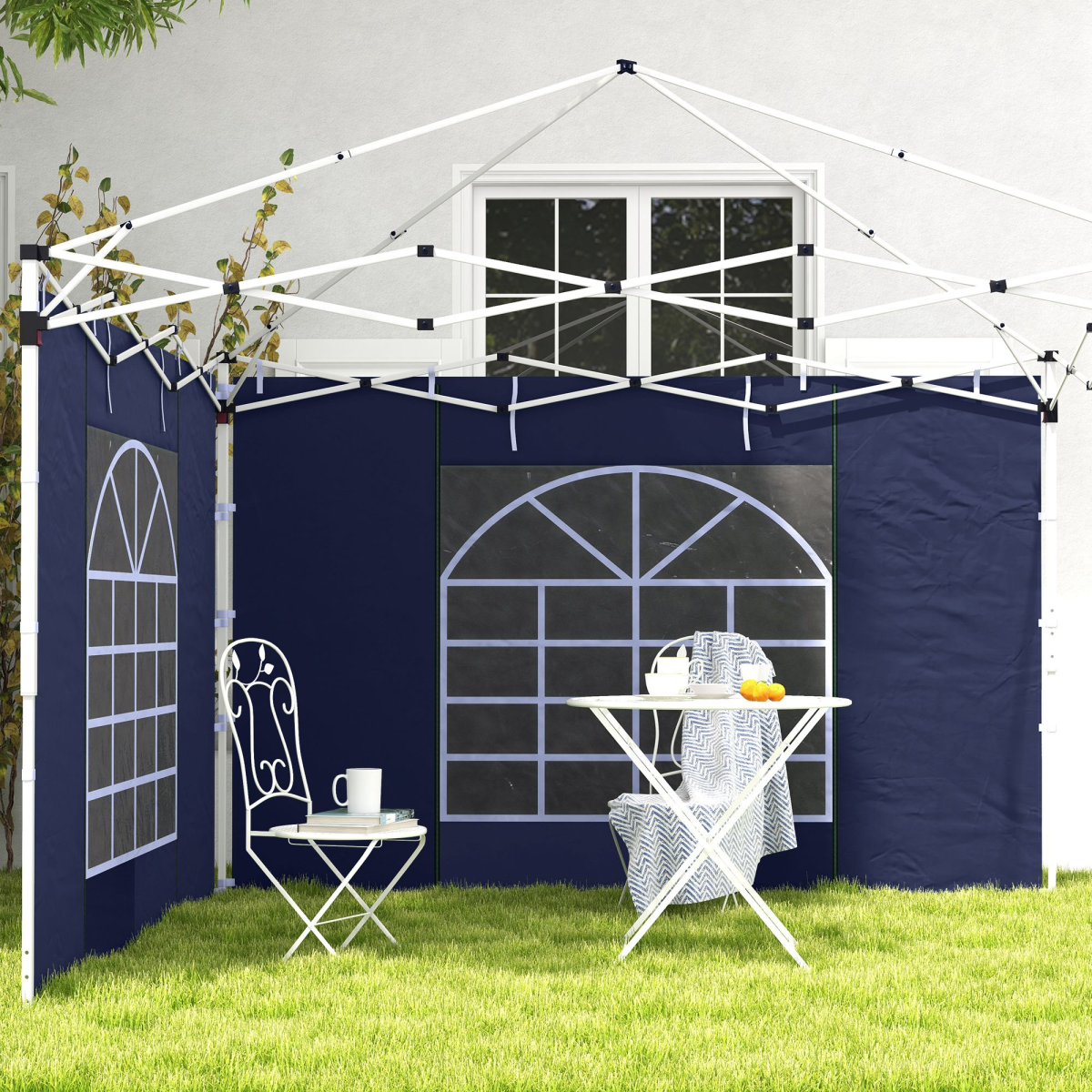 Outsunny 3x3m / 3x6m Pop Up Gazebo Side Panels, 2-Pack with Windows & Zipped Doors – Replacement Set, Blue