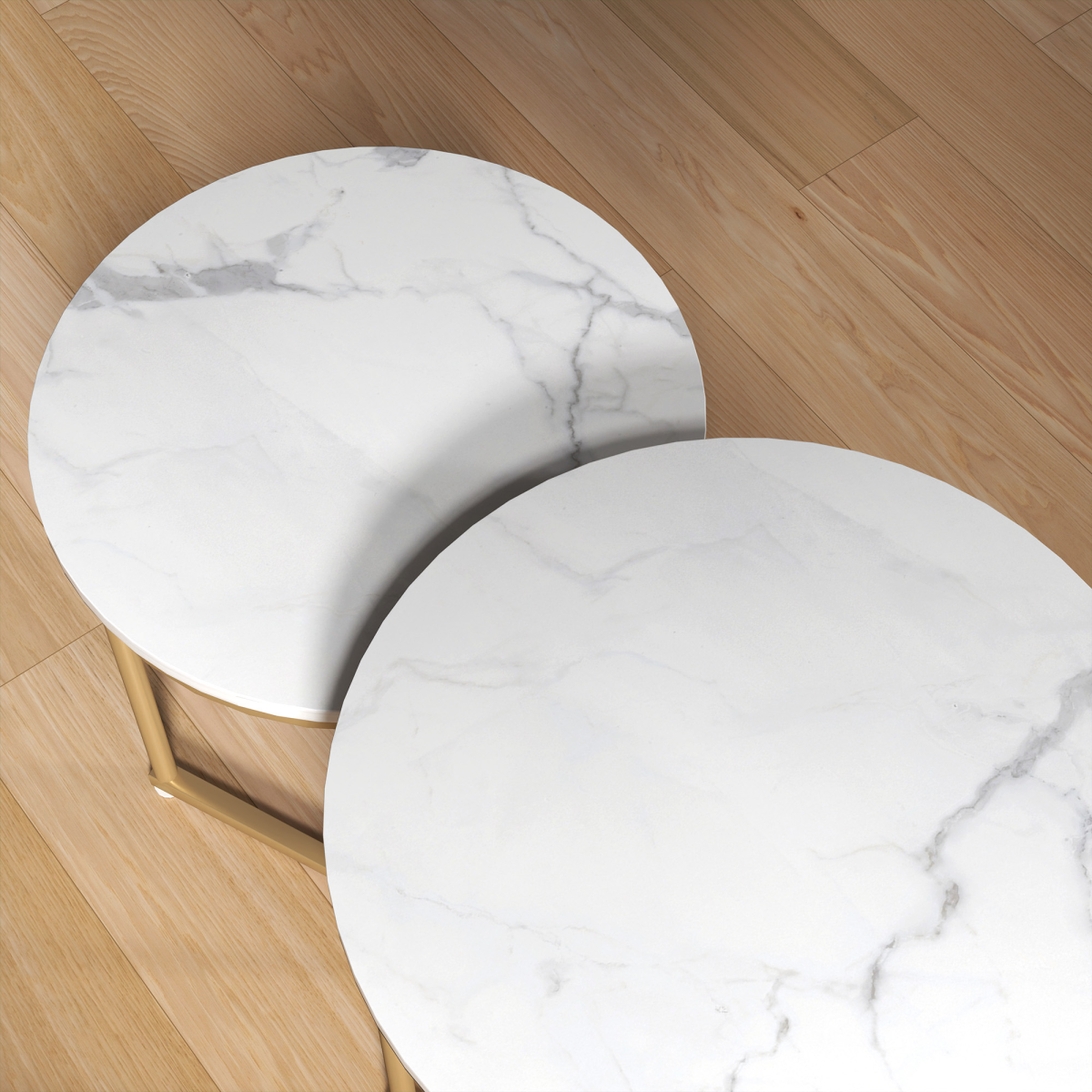 HOMCOM Nesting Coffee Table Set of 2 with Marble-Effect Tops and Gold-Tone Metal Frame – Living Room Side Tables