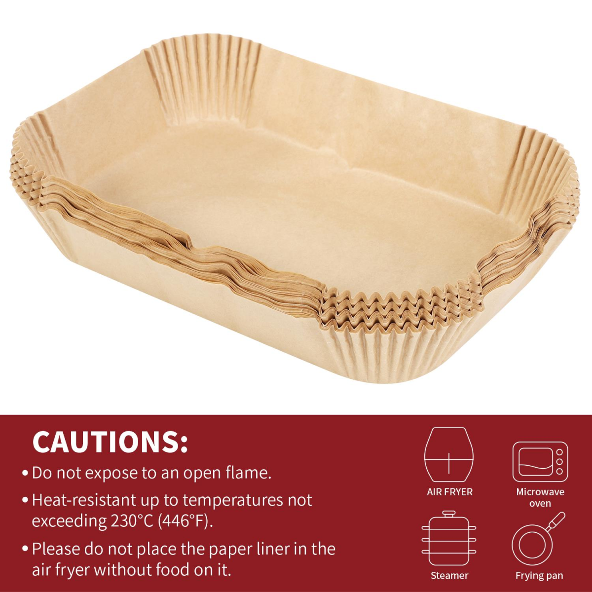 Vinsani 100-Piece Silicone-Coated Air Fryer Paper Liners – Non-Stick Greaseproof Disposable Liners, 21.8 x 14cm