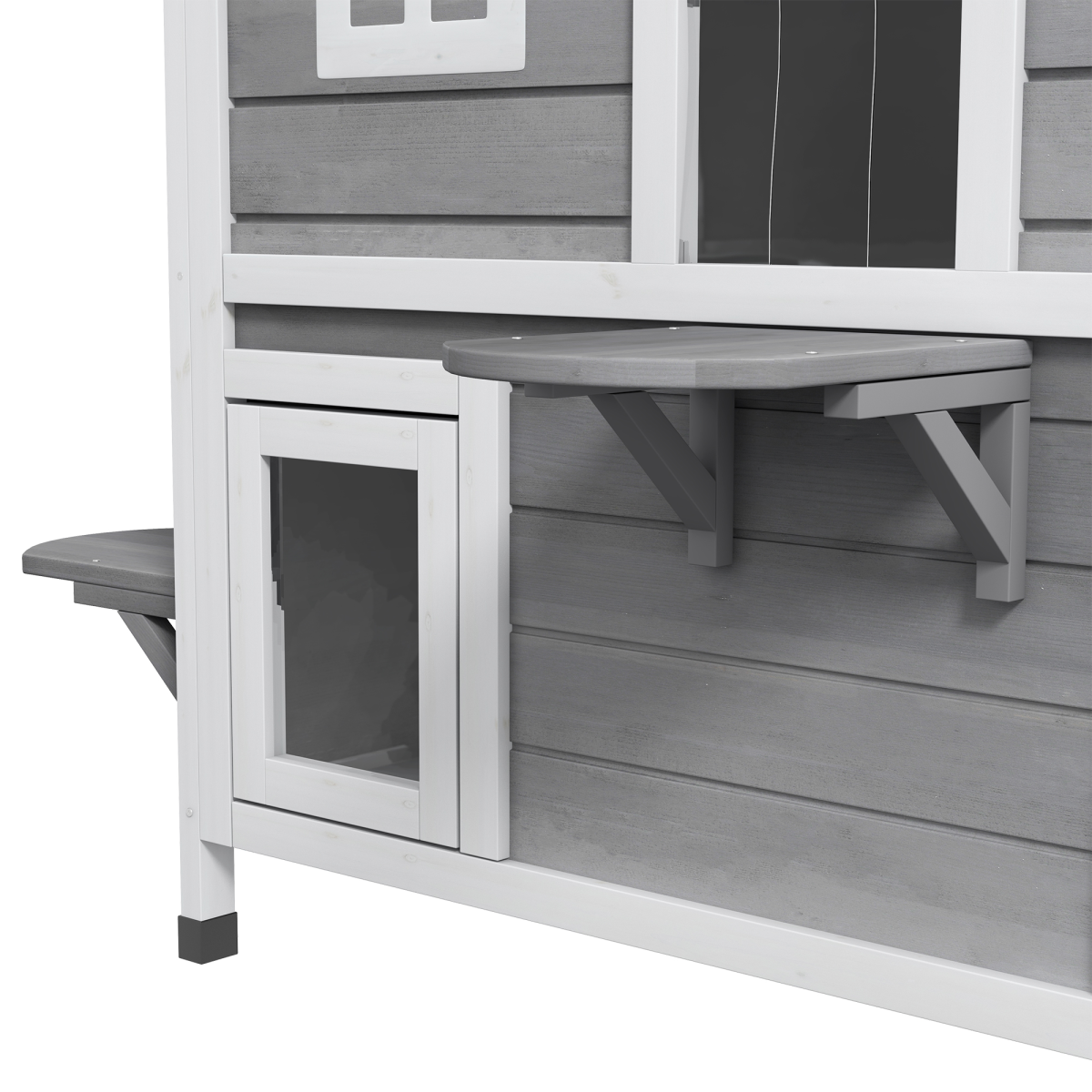 PawHut Two-Storey Cat Condo with Openable Roof – Fir Wood Indoor & Outdoor Catio House, Grey