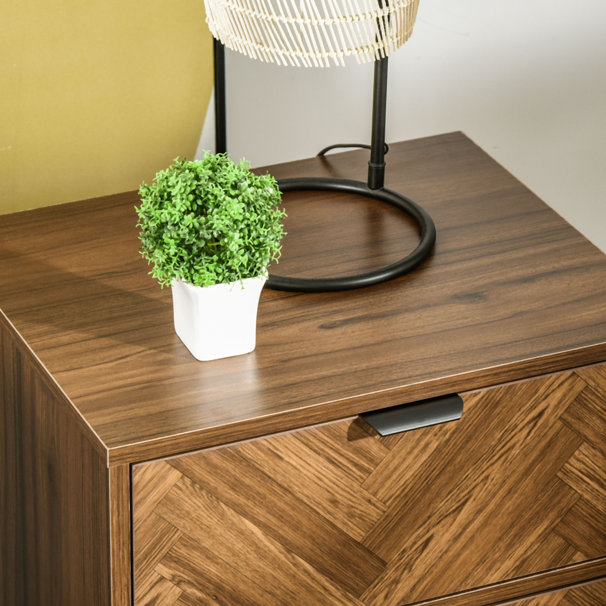 HOMCOM Side Cabinet with 2 Drawers, Herringbone Pattern – Storage Unit with Anti-Tipping Straps, Walnut Brown