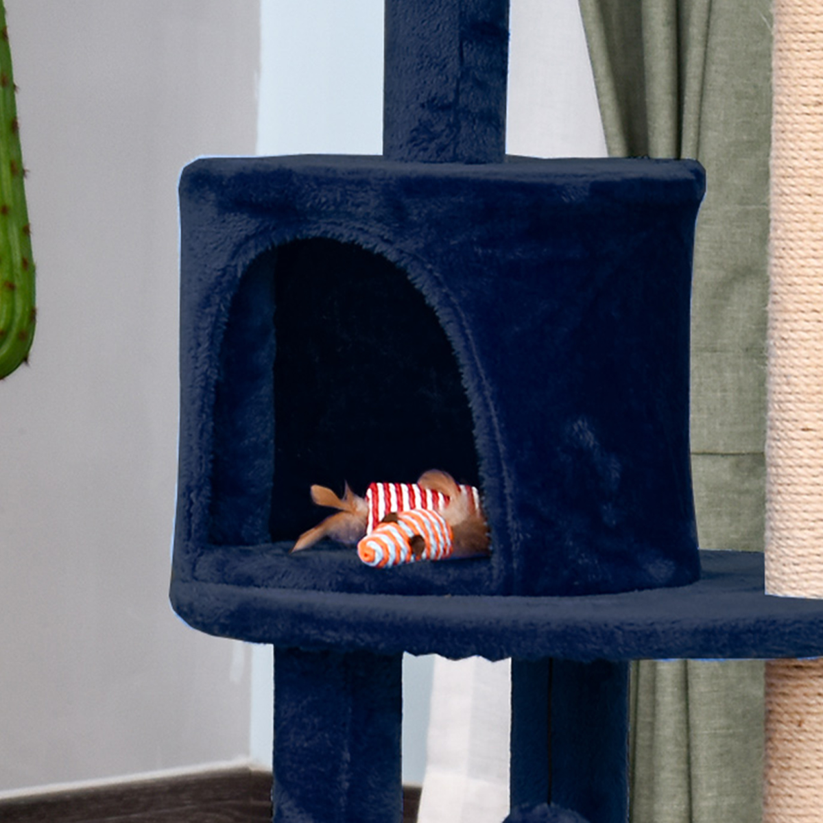Pawhut 104cm Deluxe Cat Activity Tree with Scratching Posts, Ear Perch & Cosy House – Blue