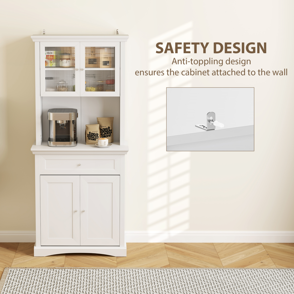 HOMCOM Kitchen Cupboard Storage Cabinet with Drawer, Doors & Adjustable Shelves – White