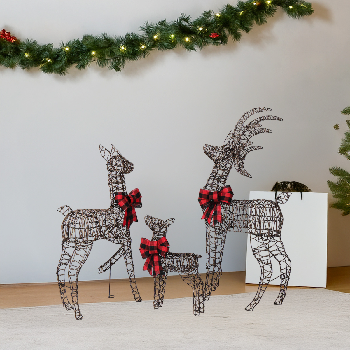 3-Piece Lighted Christmas Reindeer Family Set with 210 Warm White LEDs – Indoor and Outdoor Decoration