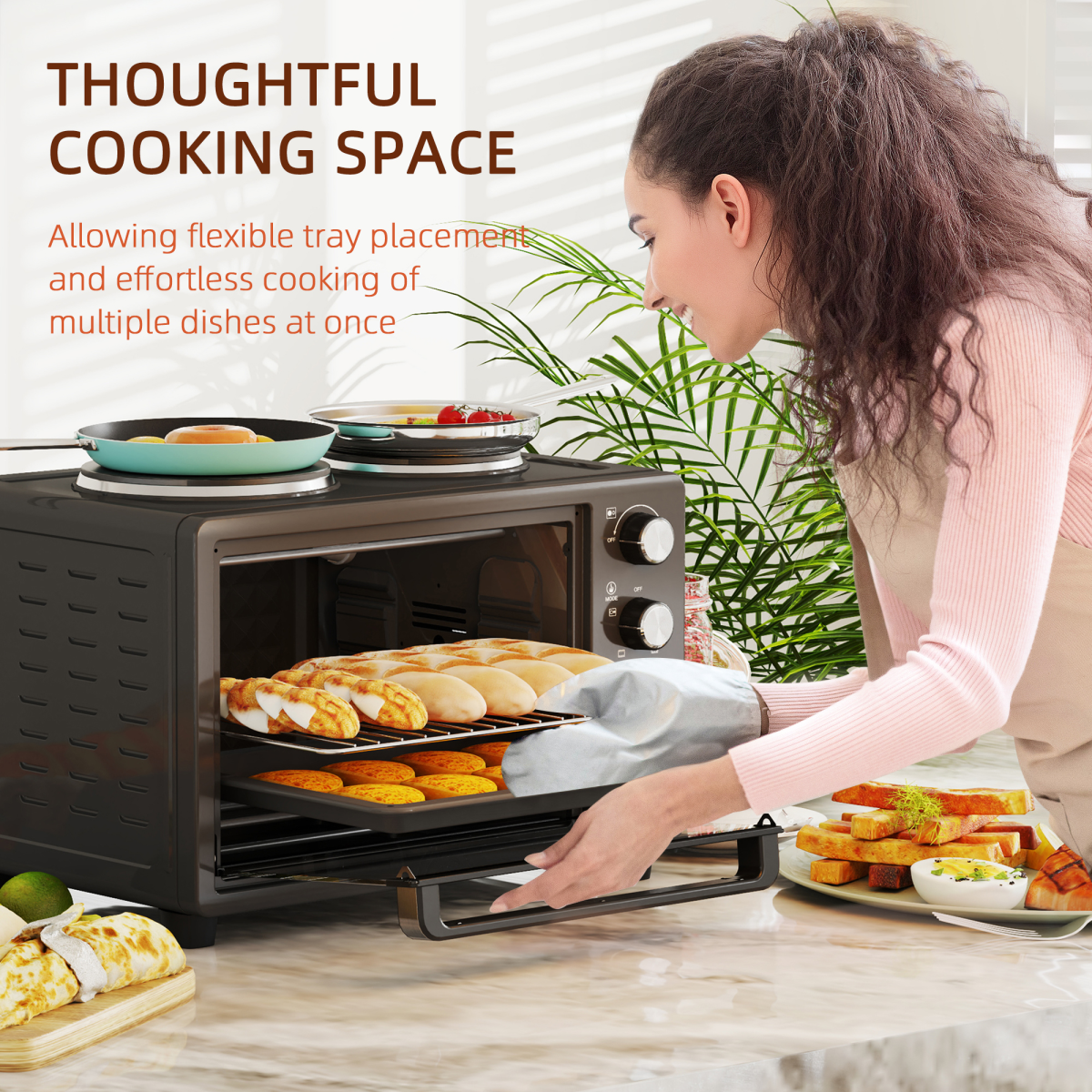 HOMCOM 28L Countertop Toaster Oven with 2 Hot Plates – Grill, Roast & Bake, 2600W