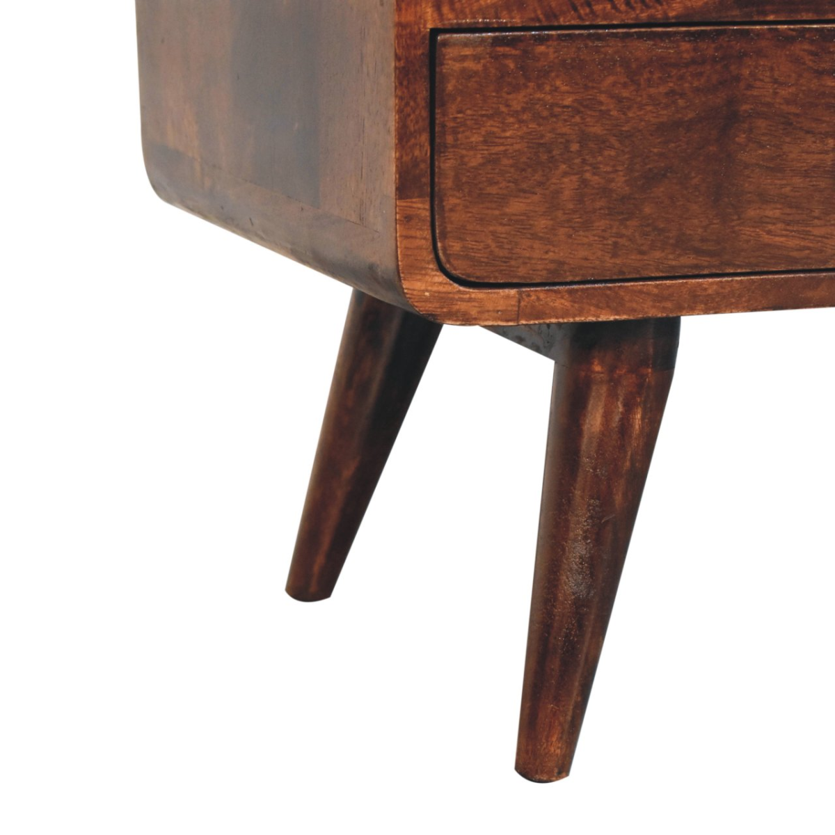 Artisan Furniture Curved Mango Wood Media Unit with 2 Drawers & Open Slot – California Walnut, Dark Brown