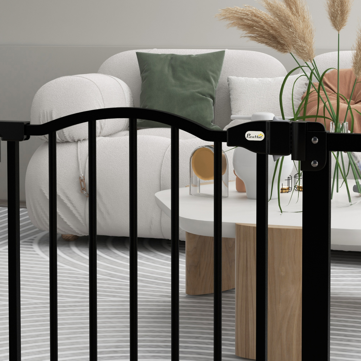 PawHut 74-87cm Adjustable Metal Pet Gate with Auto-Close & Double Lock – Safety Barrier for Doors & Stairs, Black
