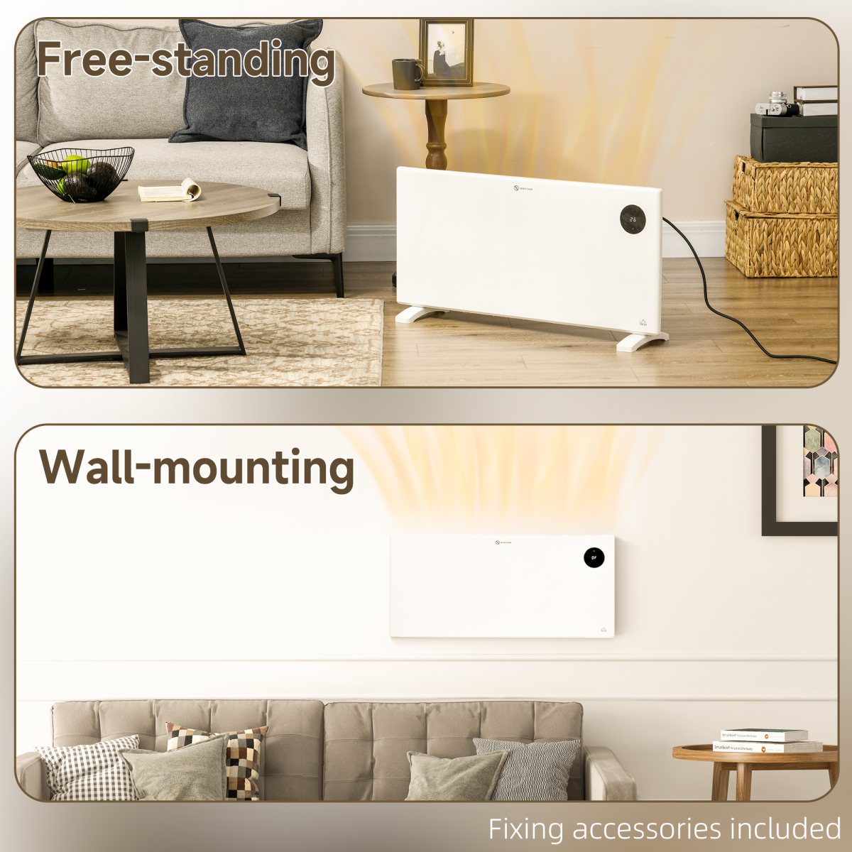 HOMCOM 2000W Electric Convector Heater with LED Display, Remote and Timer – Quiet Fan-Free Space Heater, White