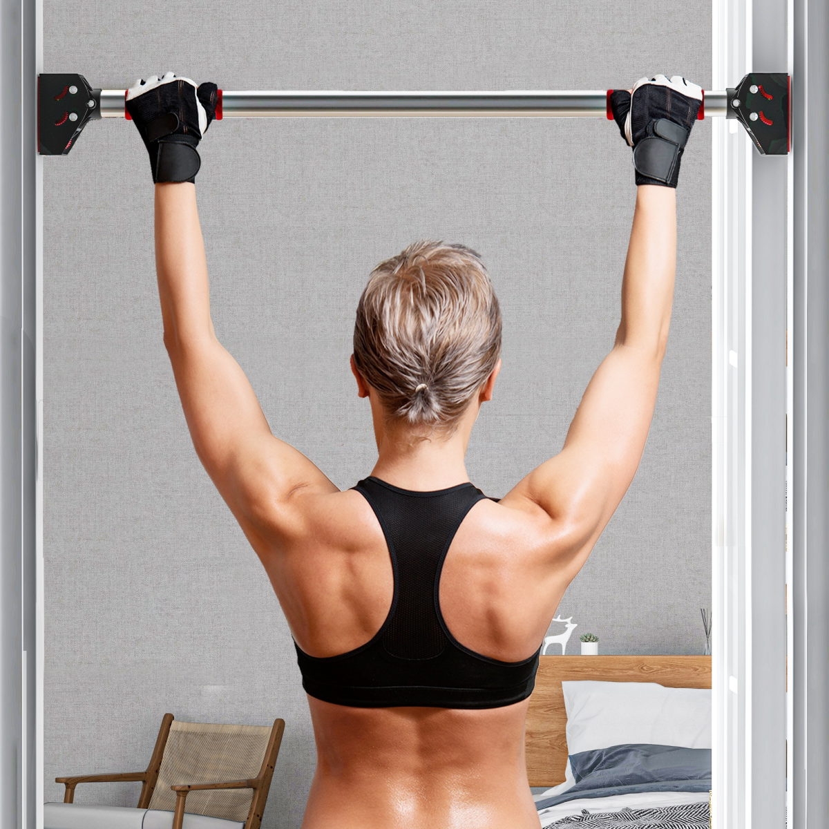 SPORTNOW No-Screw Doorway Pull Up Bar, Adjustable 75–92cm with Non-Slip Grips – 200kg Capacity Chin Up Bar