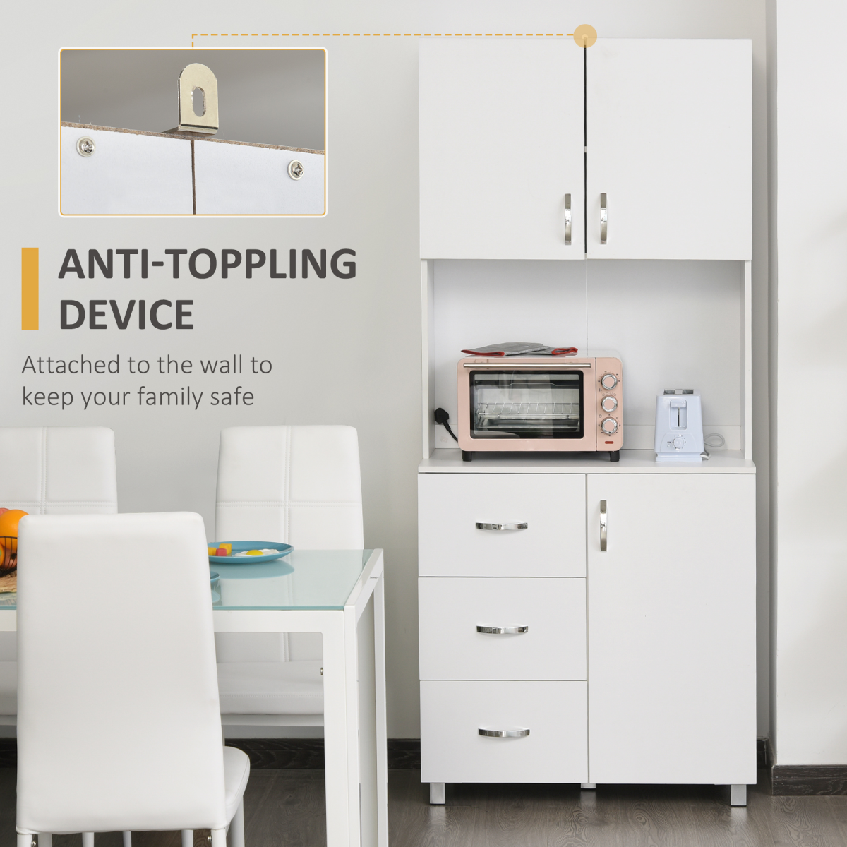 White Wooden Kitchen Storage Cupboard with Shelved Storage – Simple Organiser for Kitchen & Utility Room