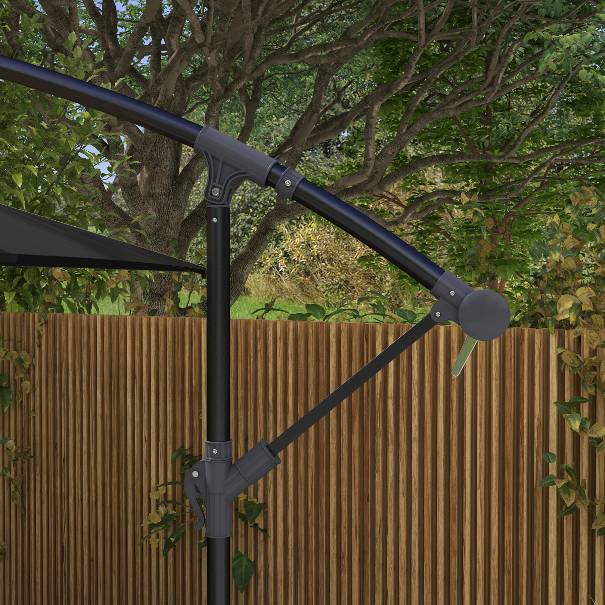 Outsunny 3m Cantilever Parasol with Crank Handle, Cross Base and 6 Ribs – Off-Centre Garden Umbrella, Black