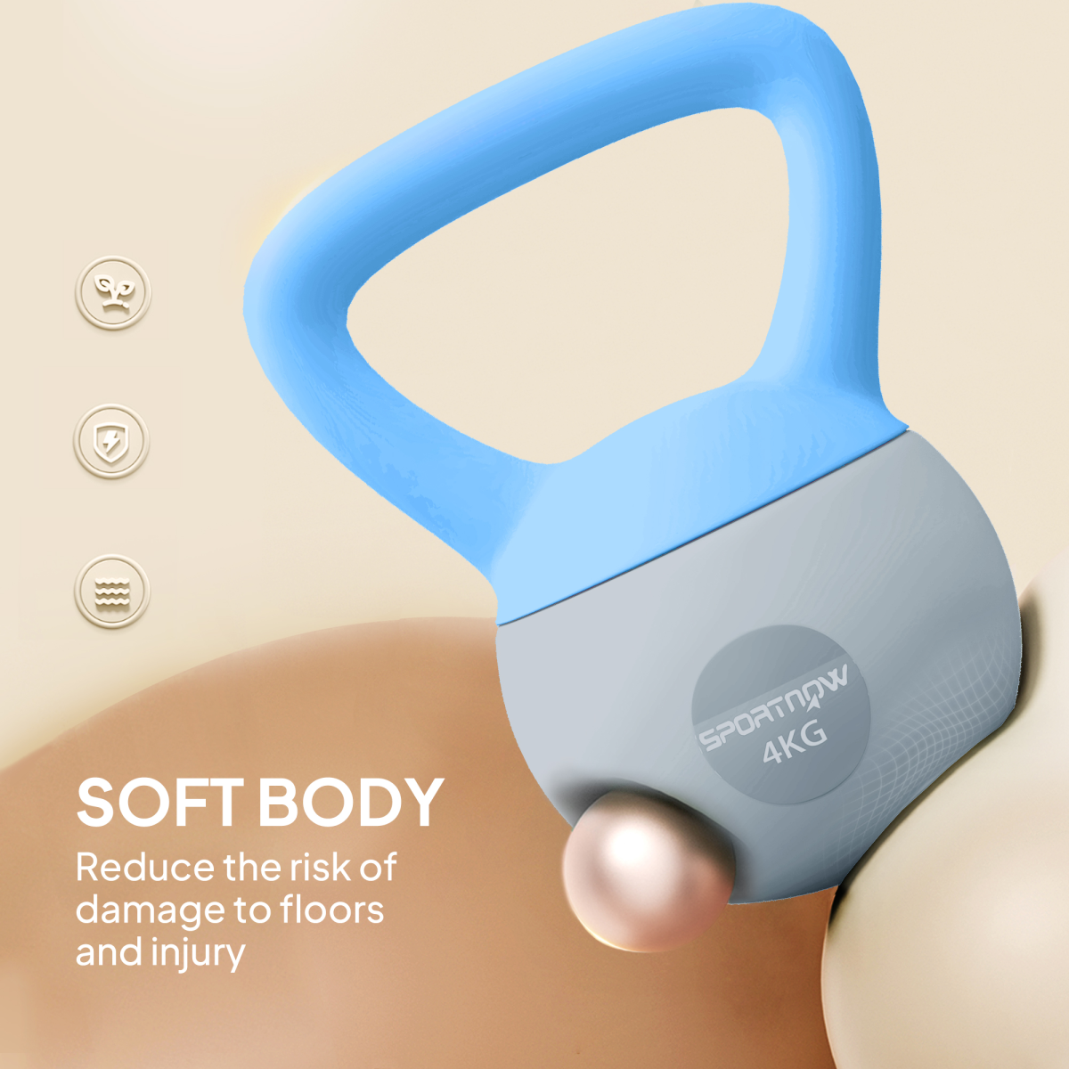 4kg Soft Kettlebell with Non-Slip Handle & Flat Base – Home Gym Strength and Cardio Training, Light Blue and Grey