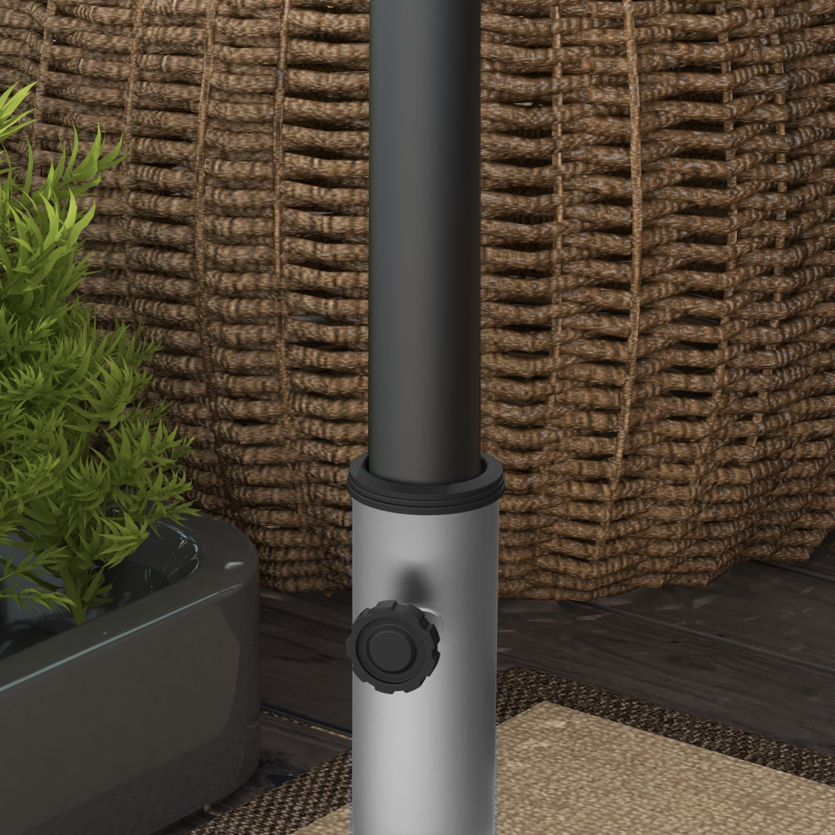 Outsunny 28kg Granite Parasol Base with Wheels and Retractable Handle – Fits 32–48mm Poles, Grey