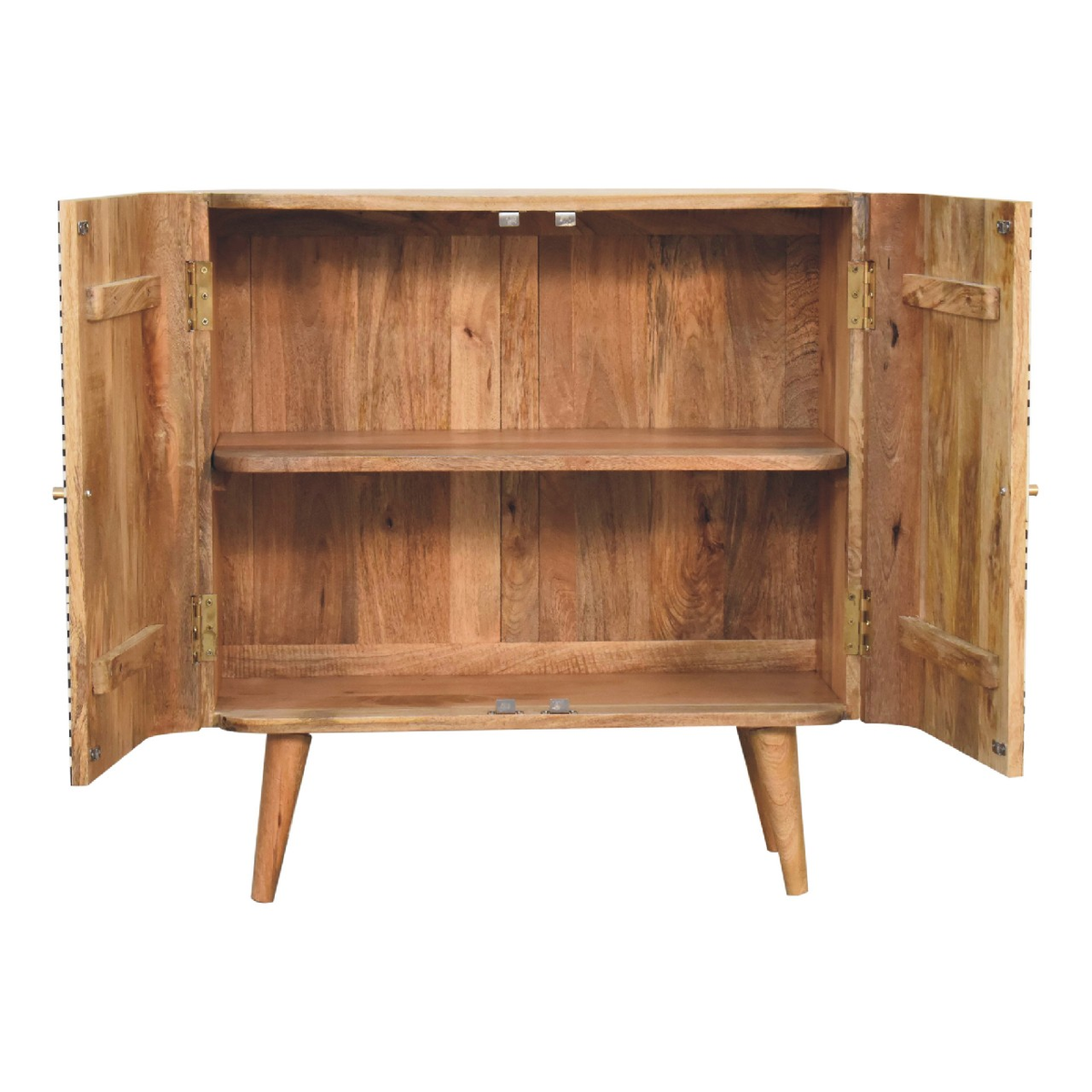 Artisan Furniture Solid Wood Edessa Bone Inlay Cabinet with 2 Shelves and Nordic Legs – Boho Style, Black & White