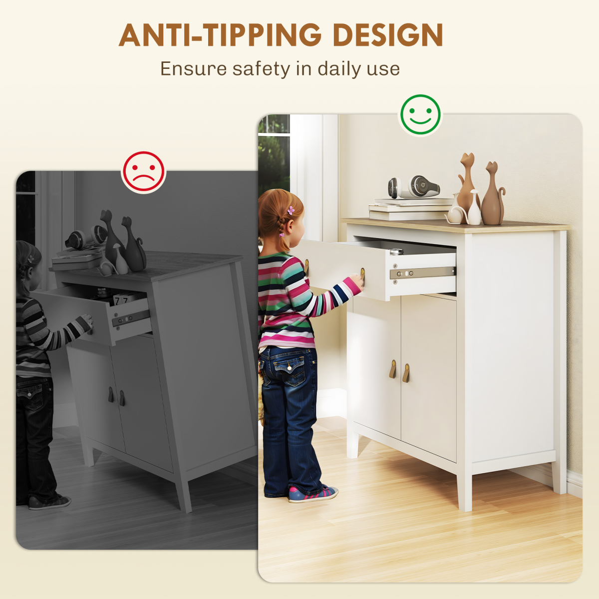 HOMCOM Sideboard with Drawer, Two-Tier Cupboard & Adjustable Shelf – Living Room Storage, White