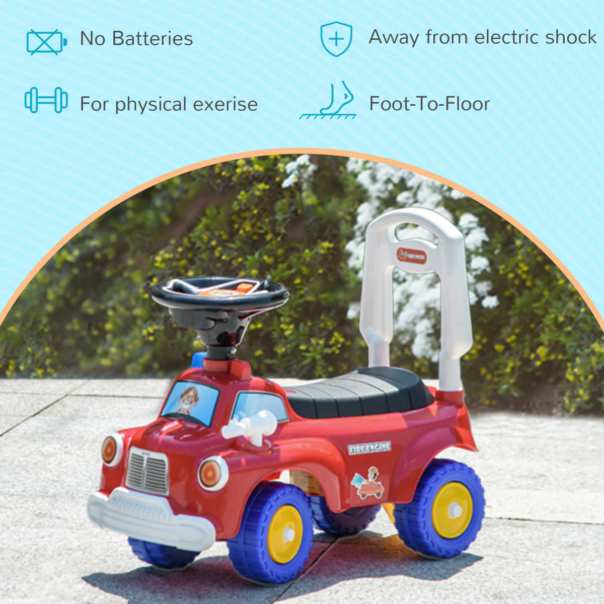 AIYAPLAY Kids Fire Truck Ride-On Car with Lights, Music & Storage – Foot to Floor, 18-36 Months, Red