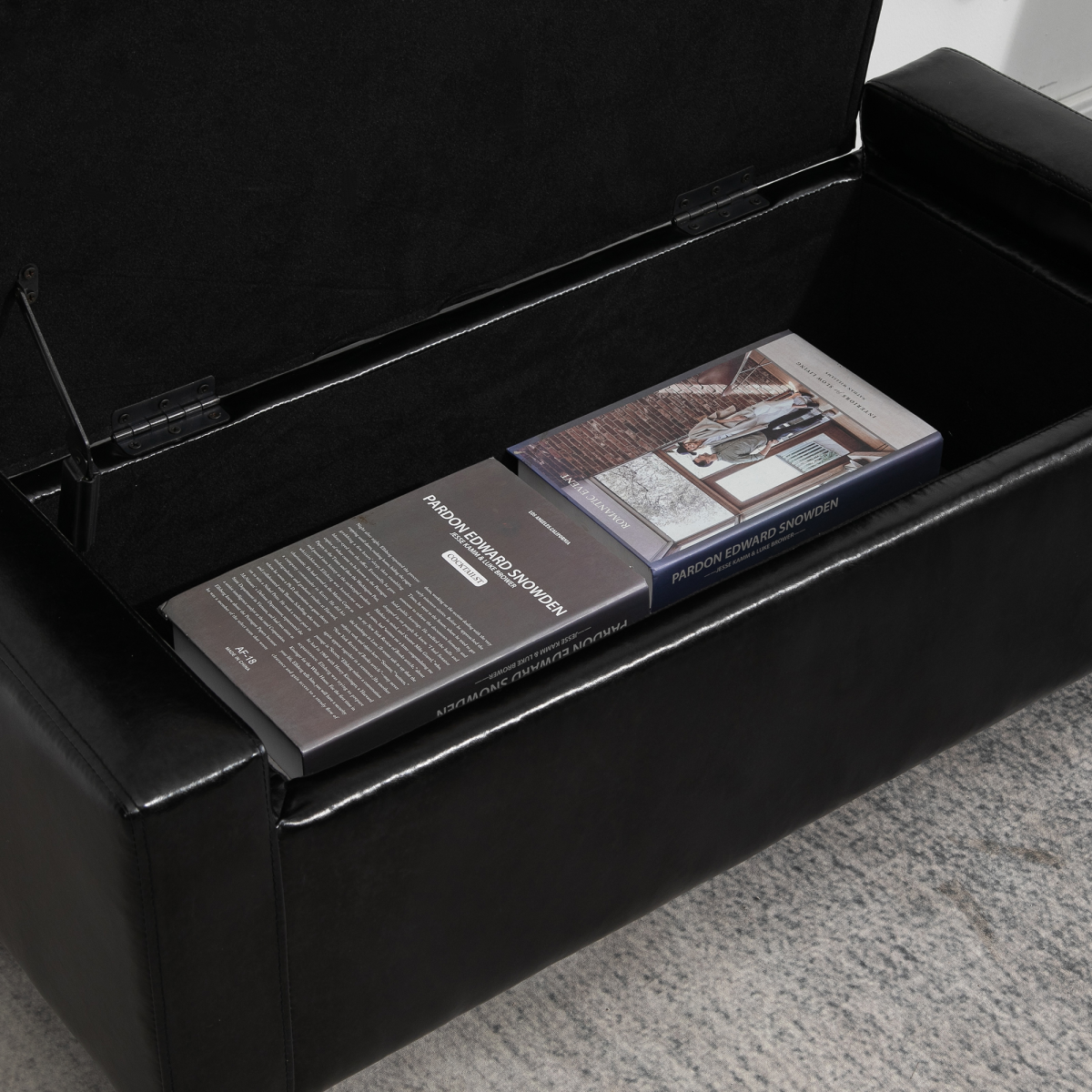 HOMCOM Deluxe Tufted PU Leather Storage Ottoman Bench with Hidden Storage – Footrest and End-of-Bed Seat