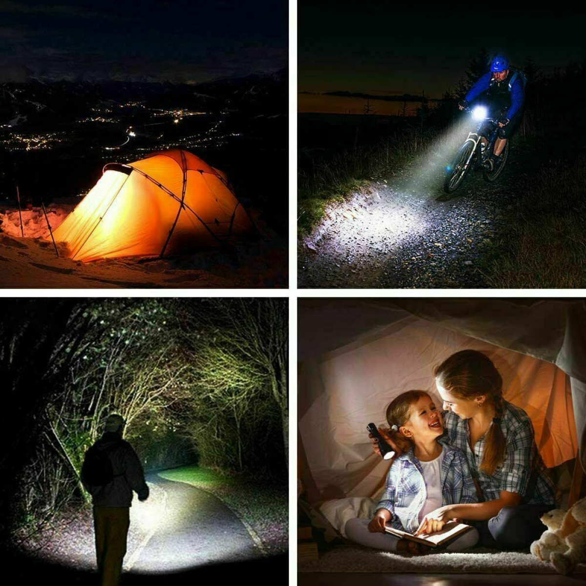2 Pack USB Rechargeable LED Flashlight Set with 5 Lighting Modes and Zoom – Camping and Hiking Torches, Black