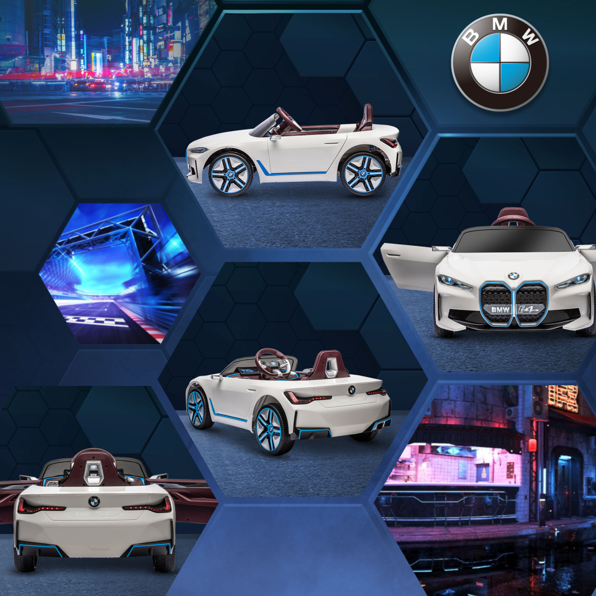 HOMCOM BMW i4 Licensed 12V Kids Electric Ride-On Car with Portable Battery & Remote Control – White