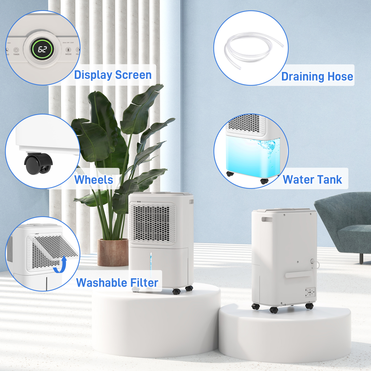 HOMCOM 12L/Day Compact Dehumidifier with Humidity Indicator Light – Fight Damp & Condensation in Small Rooms