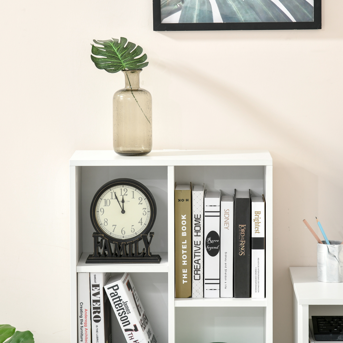 HOMCOM Seven-Cube Bookcase with Anti-Tipping Straps – Open Bookshelf Display Cabinet, White