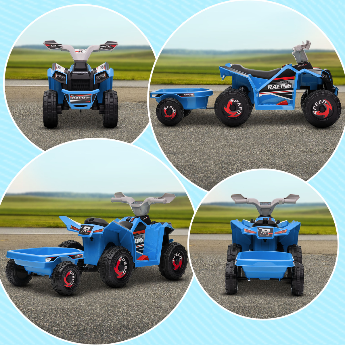 HOMCOM 6V Kids Electric Quad Bike with Back Trailer – Ride-On ATV for 18-36 Months, Pedal Drive, Blue