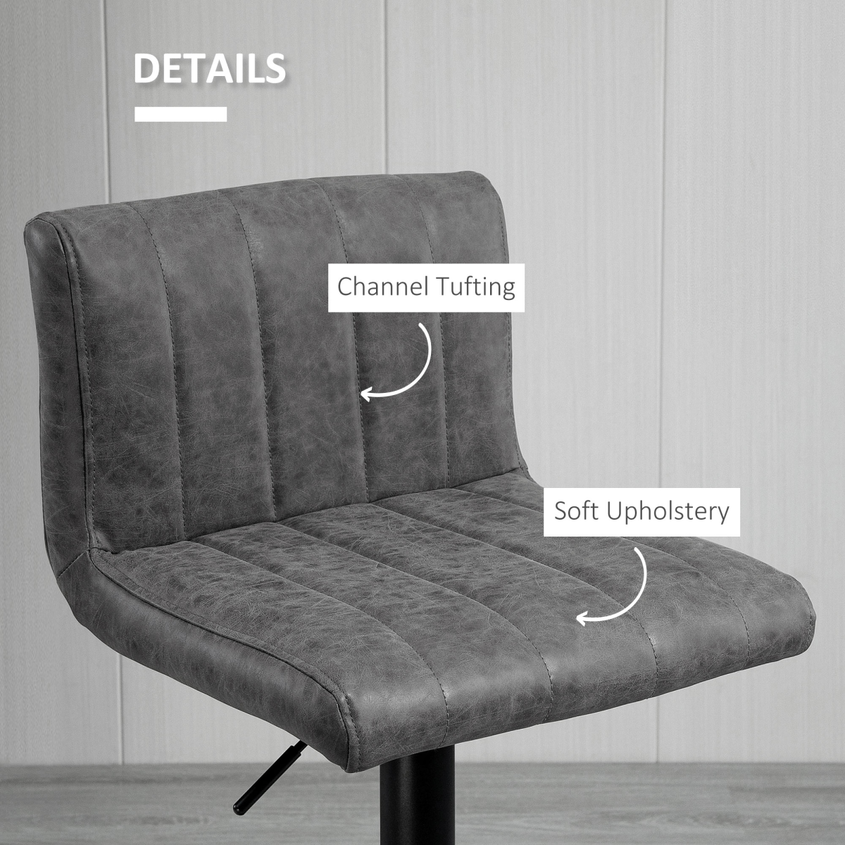 HOMCOM Set of 2 PU Leather Adjustable Bar Stools with Footrest – Swivel Counter Seating, Grey