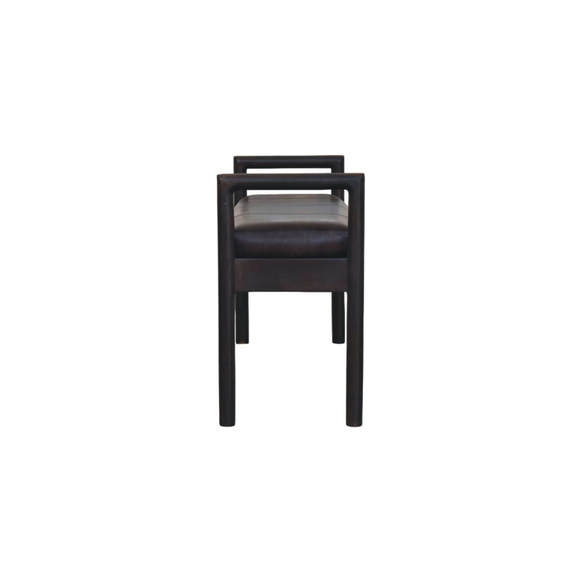 Artisan Furniture Solid Wood Gridline Bench with Black Leather Upholstery – Modern Hallway Seating, Black