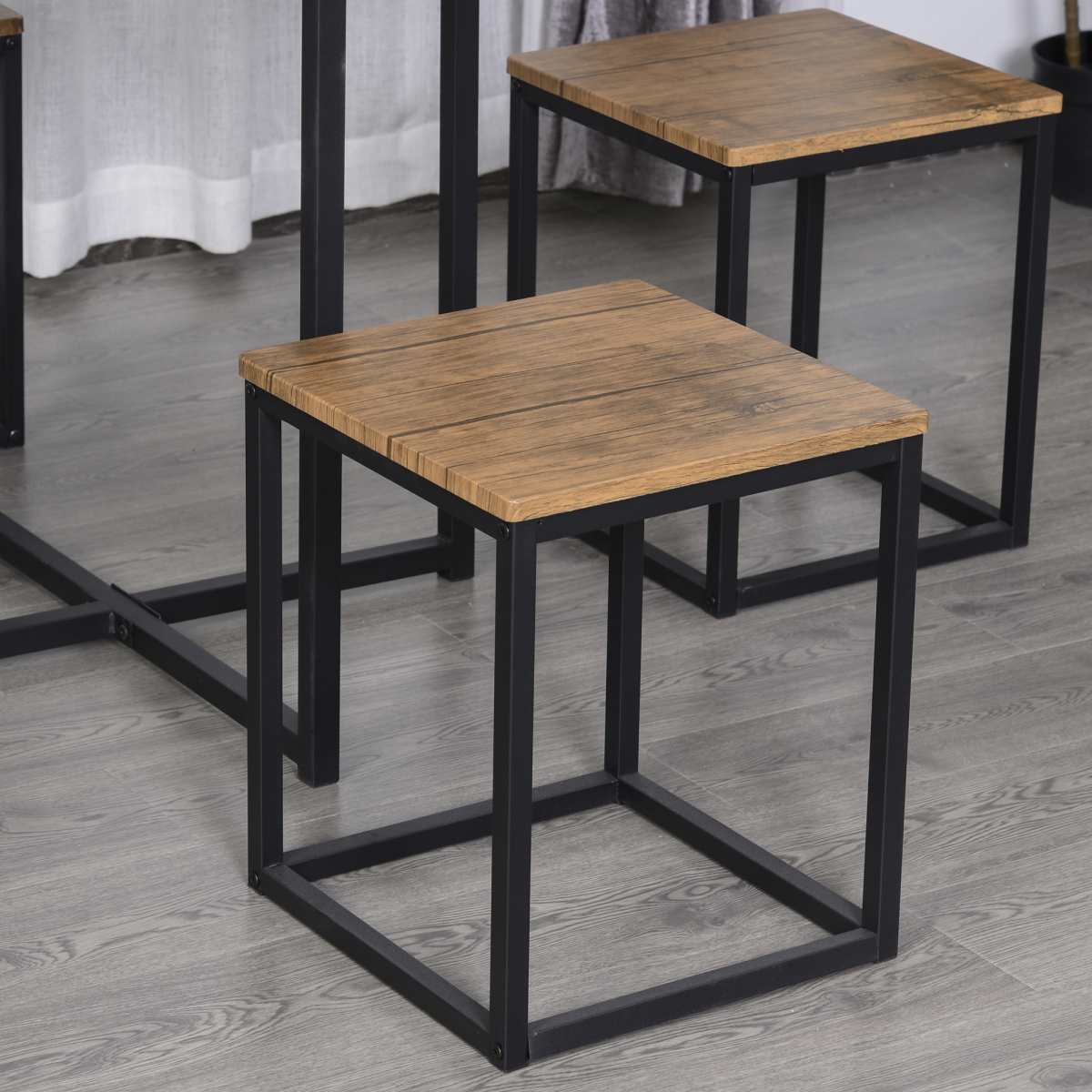 HOMCOM Industrial 5-Piece Dining Set with Table and 4 Stools, Steel Frame – Space-Saving Kitchen Set, Black/Brown